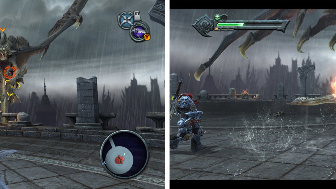 Throw bombs at the boss when you get an opening whilst she’s airborne (left). When the boss is on the ground, avoid the fireballs (right) and other attacks.