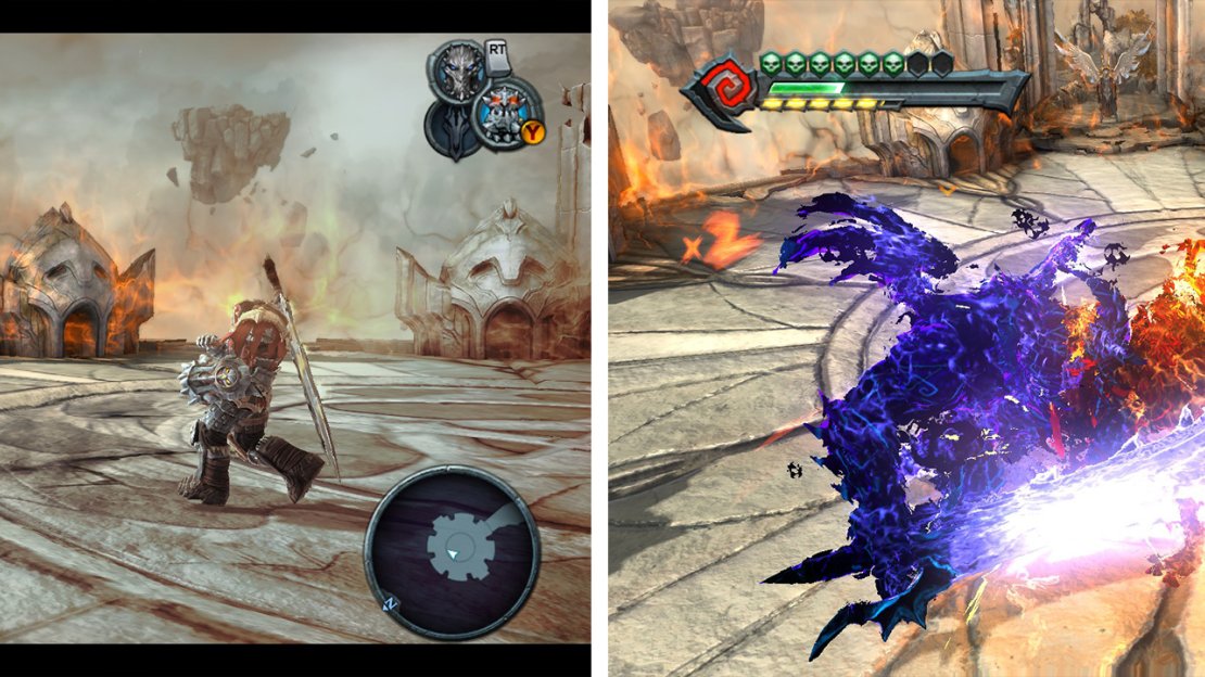 When fighting Shadow War do your best to avoid his attacks (left) and when he enters Chaos Form, do so as well (right).