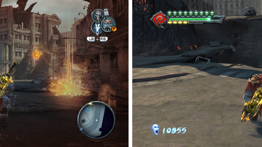 With the Mask of Shadows look for the shadowfligh geyser leading to the next Armageddon Blade Shard (left). Destroy the blue crystals for a new enchantment (right).