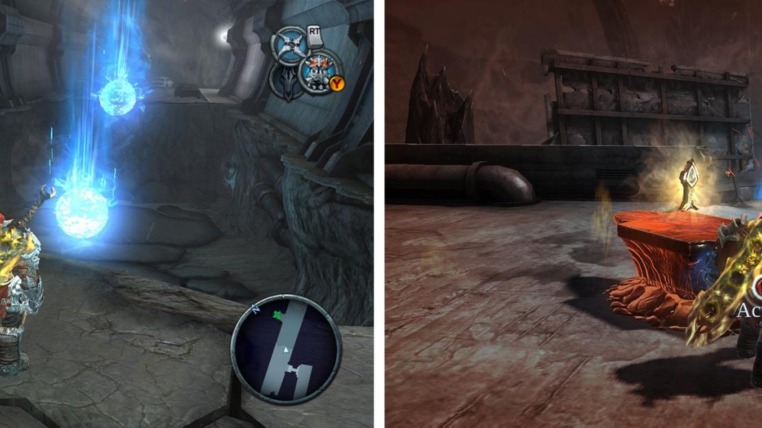 There is an Artefact behind blue crystals (left) on the path between the Choking Grounds and the Broken Stair. The next Armageddon Blade Shard can be found where we mounted the Angelic Beast (right).
