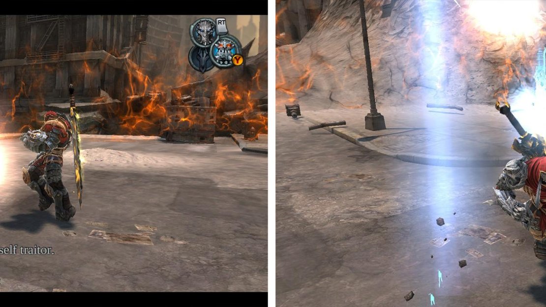 Dodge Uriels attacks (left) and keep moving to avoid the falling blades (right).