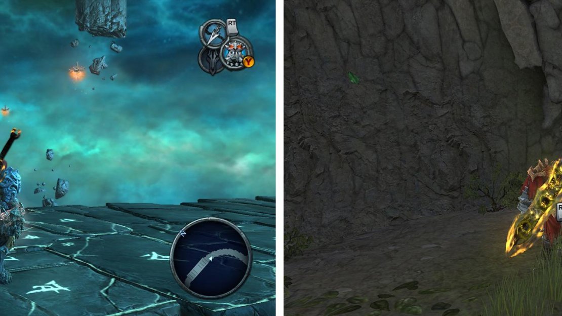 Look for the grapple point halfaw through the serpent hole (left) and follow it to a Wrath Shard. In Anvil’s Ford find the grapple point to the floating island (right) where there is another Wrath Shard.