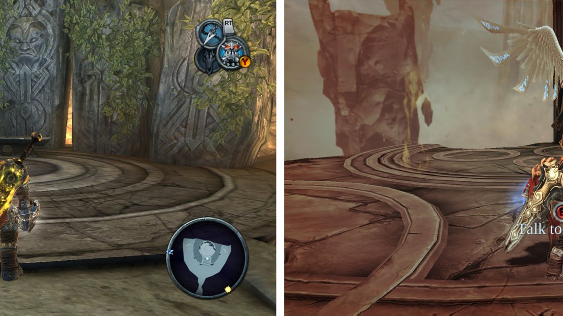 Take the Armageddon Blade Shards to Ulthane (left) and then speak with Azrael in Leviathan’s Drift (right).