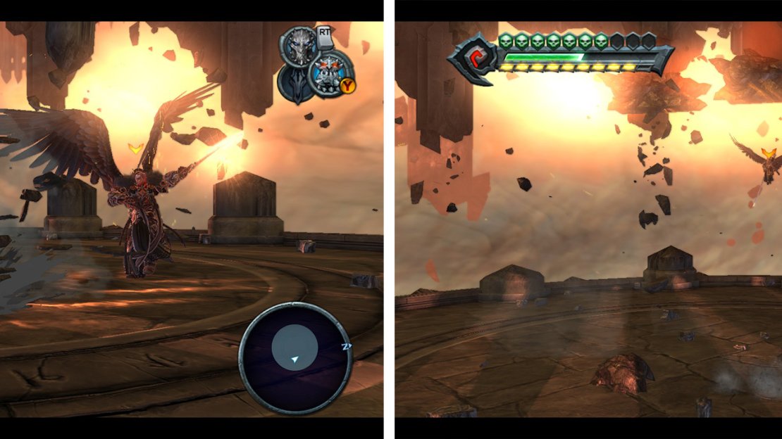 To beat the boss, you need to avoid his attacks (left) whilst sneaking in a few of your own when there is an opening. Be sure to dodge the rocks that he throws at you after taking damage (right).