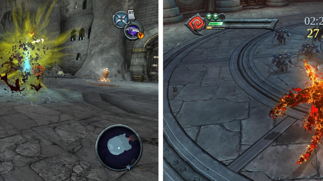 The cross-blade (left) is one of several ranged weapons. Chaos Form (right) can deal massive damage for short period of time.
