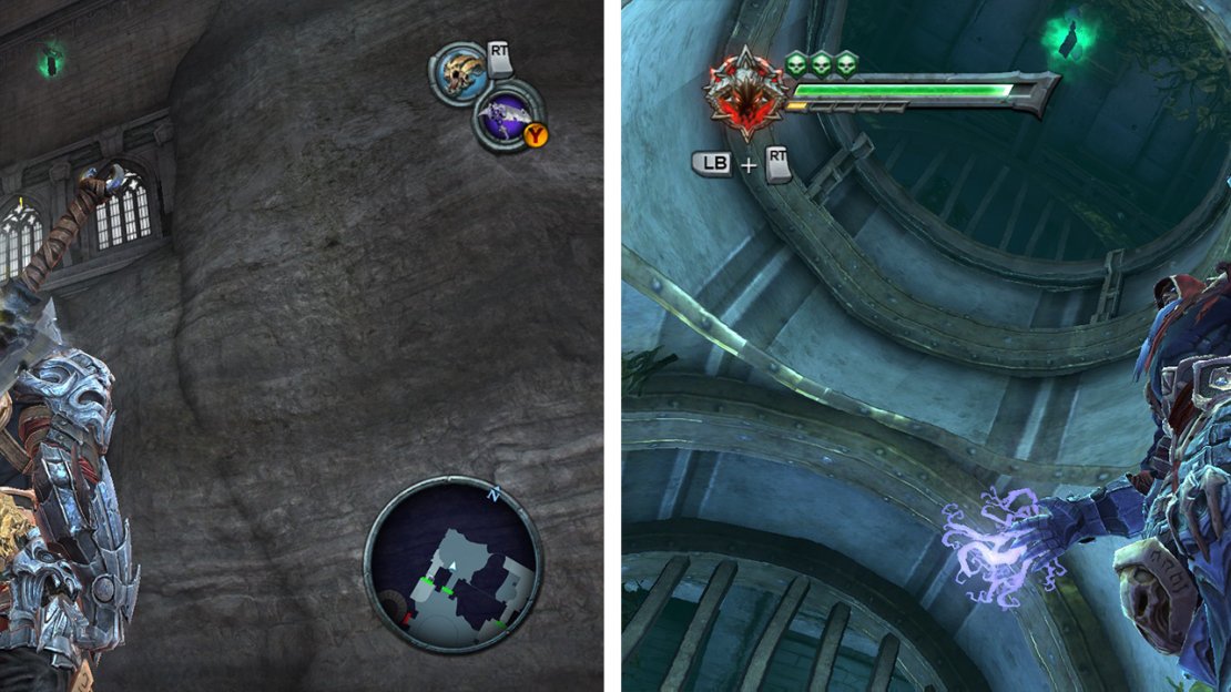 Twilight Cathedral: after blowing up a red crystal Use the shadowflight geyser to reach the Artefact (left). The Hollows: return through the room that is now filled with water after grabbing the third Beholder’s Key, swim into the pipe below the surface to find an Artefact (right).