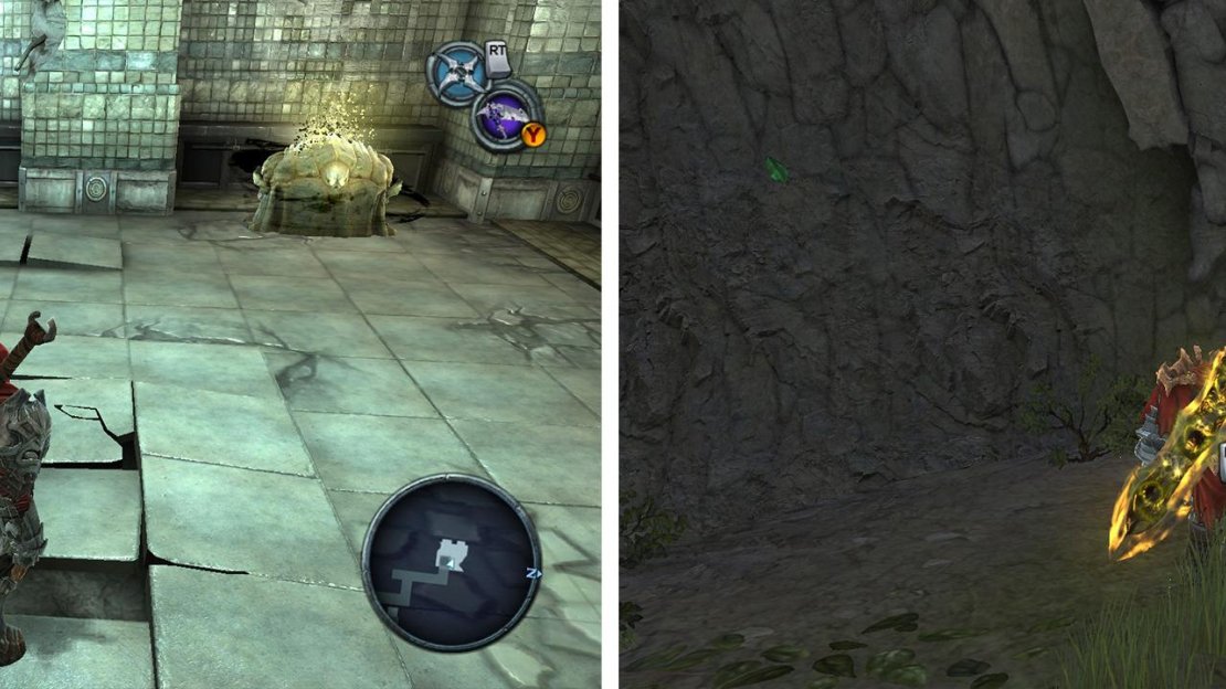The Hollows: by the switch to turn off the fan in the underwater tunnels (left). Anvil’s Ford: on a small floating island on the west side of the map (right) you’ll need the Abyssal Chain to reach it.