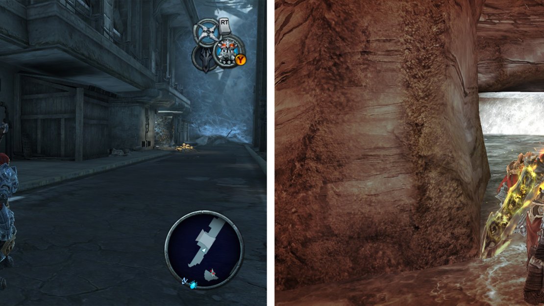 Iron Canopy: After the first collapsing bridge, destroy the wooden wall to the left (left). Eden: This can be found beneath the stairs leading to the Tree of Life (right).