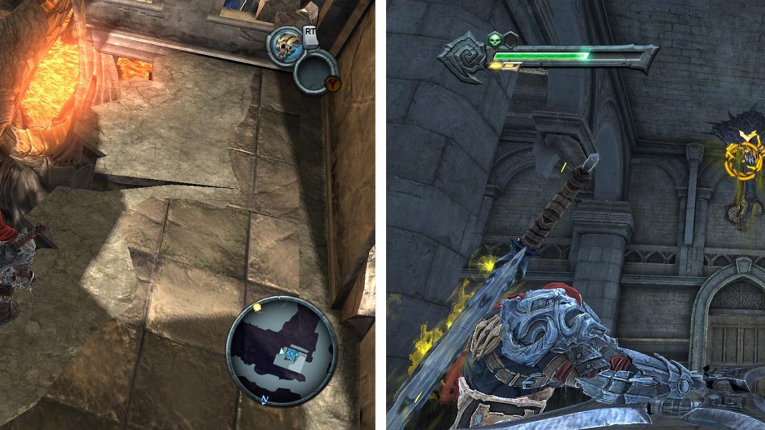 Scalding Gallow: Look for the hidden path below Samael’s Prison from the Vulgrim Location (left). Twilight Cathedral: Before fighting the boss climb up the block again and stun the Demon Plant (right) the armour is inside the door its guarding.