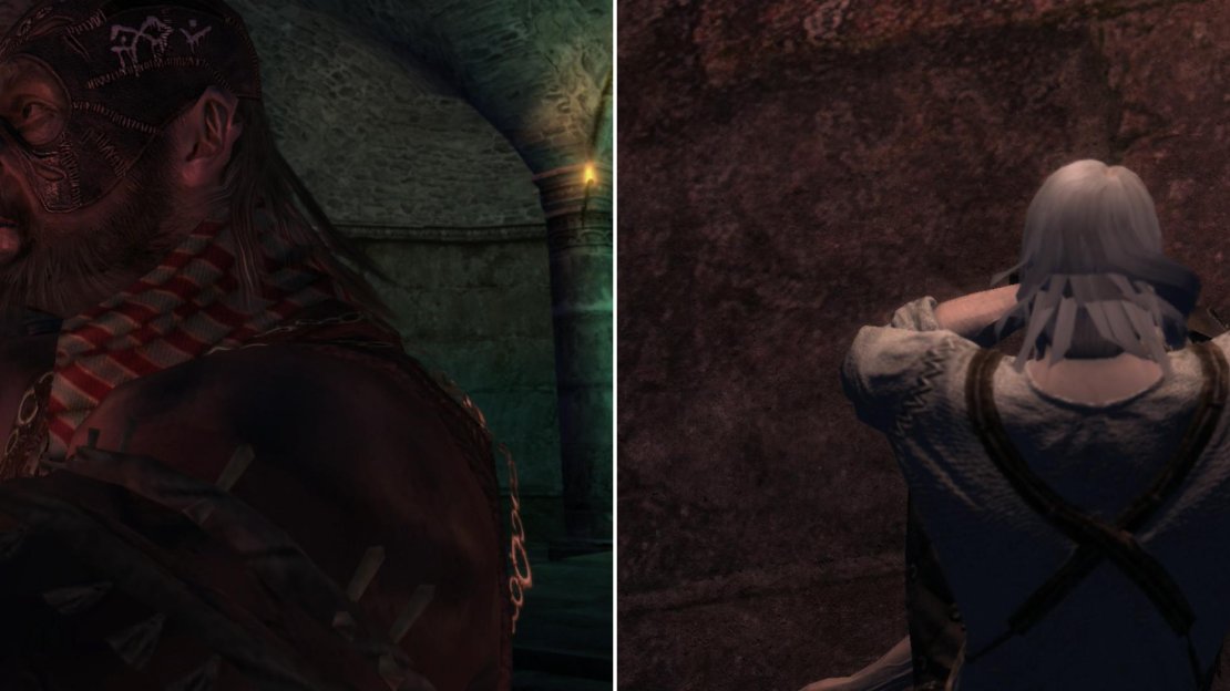 The mysterious mage leading the assault finds what he’s looking for (left), and Leo, not quite a Witcher yet, can not parry bolts in flight (right).