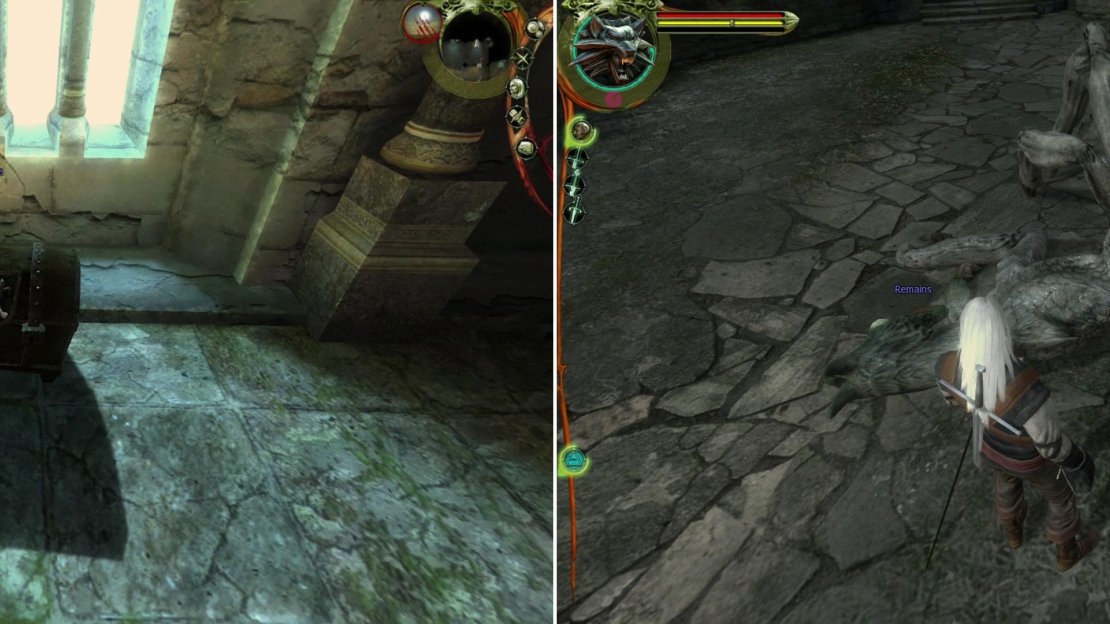 Search upstairs to find Calcium Equum and White Gull (left), then, after Vesemir teaches you the “Flaying” ability, head outside to harvest the Frightener for the final ingredients for “A Potion For Triss”.