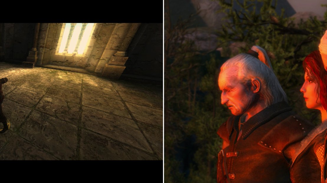 After helping Triss recover, visit Lambert for some boxing practice (left0, then, when ready, commit Leo’s remains to the funeral pyre (right).