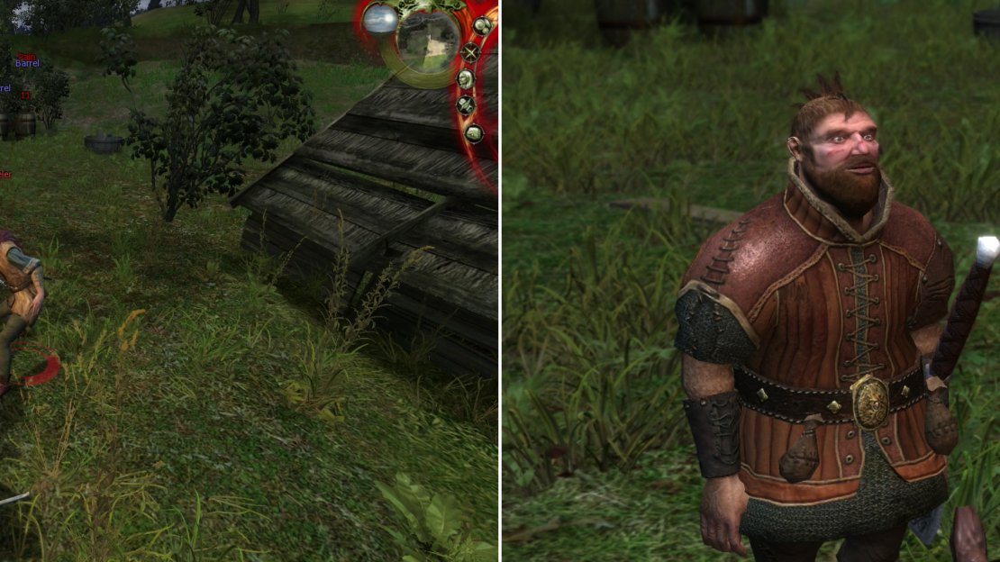 Fight off the racists harrassing the Dwarf (left) then reunite with your old pal Zolan Chivay (right).