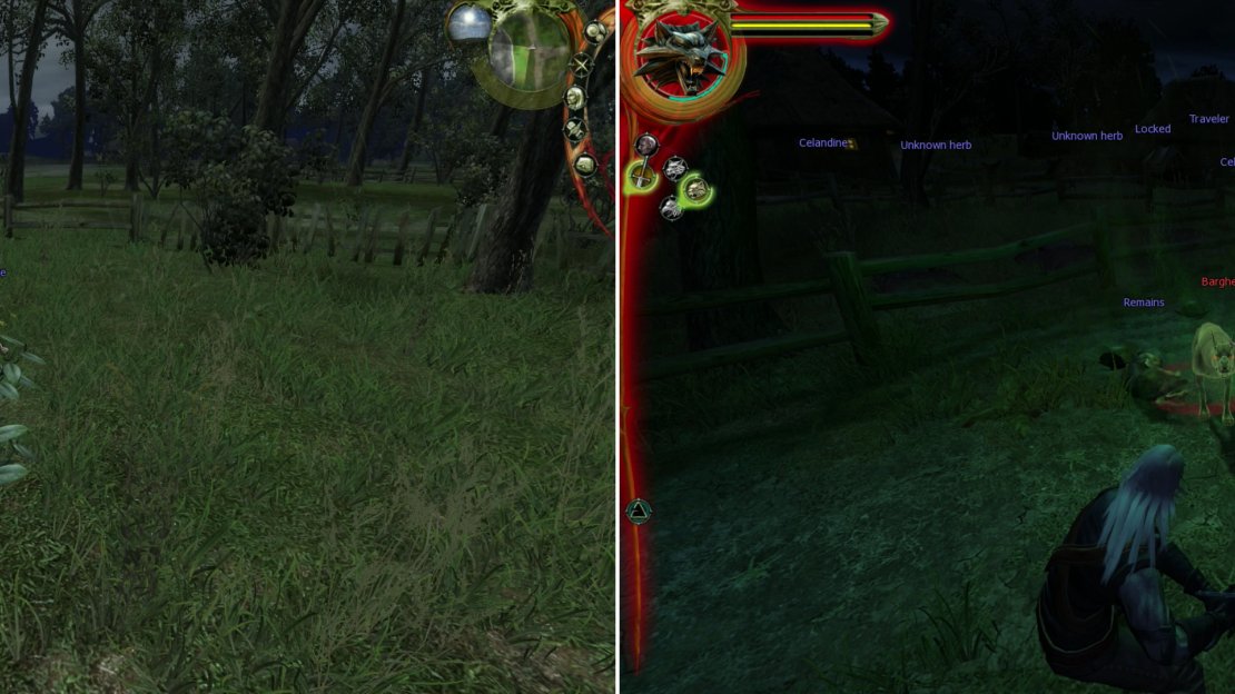 Be sure to stock up on herbs while you run around-having ample resources will come in handy later (left). The main goal, however, is to kill Barghests as you run the loop of the Outskirts (right).