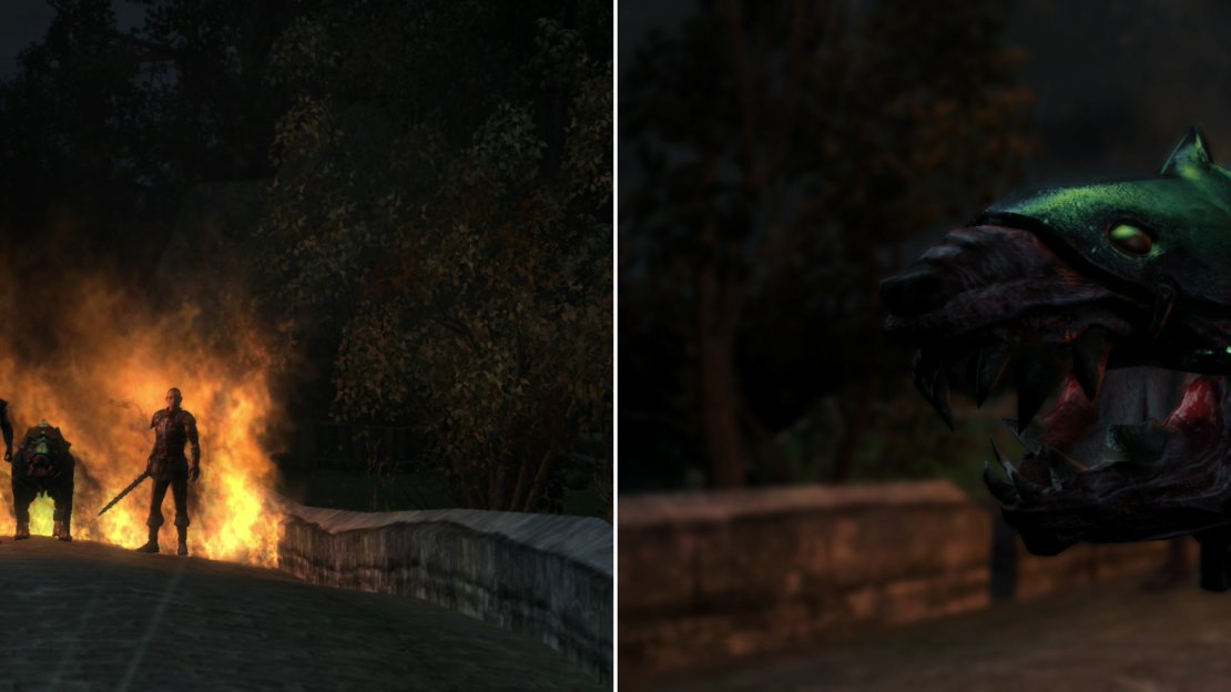 On the Merchant’s Bridge you’ll be ambushed by Salamandra (left) and if you killed the Frightener during the Prologue, you’ll get unsettling evidence about how they’re using the stolen mutagens (right).