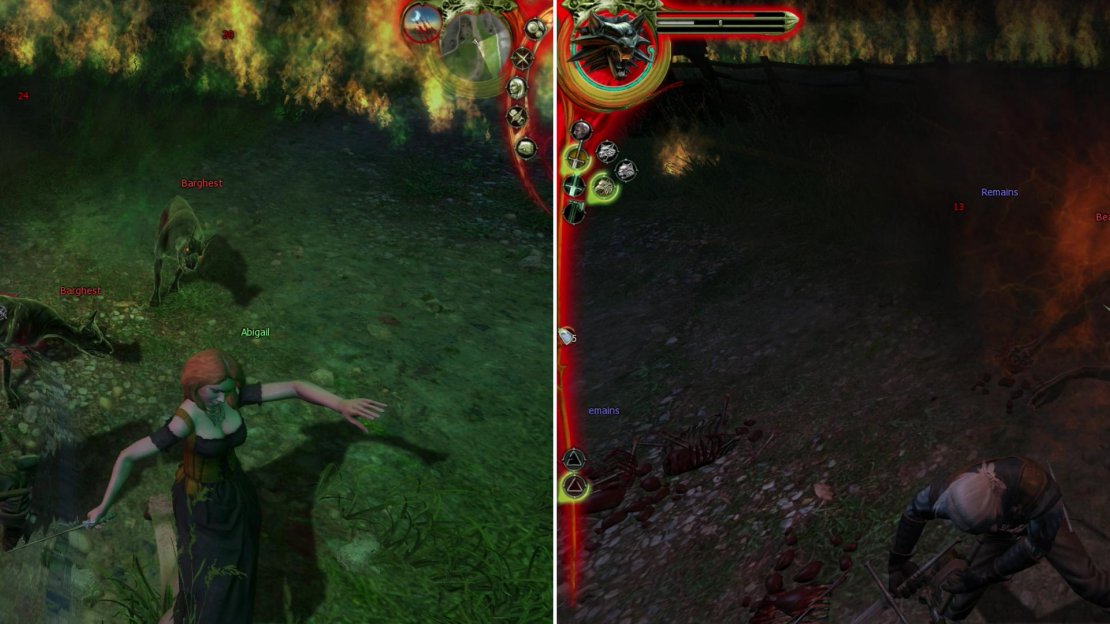 Depending on what actions you took earlier, either the townsfolk, or Abigail will join you during the fight against The Beast. In the latter case, deal with the intial Barghests The Beast summons (left) then turn you attention to The Beast (right).