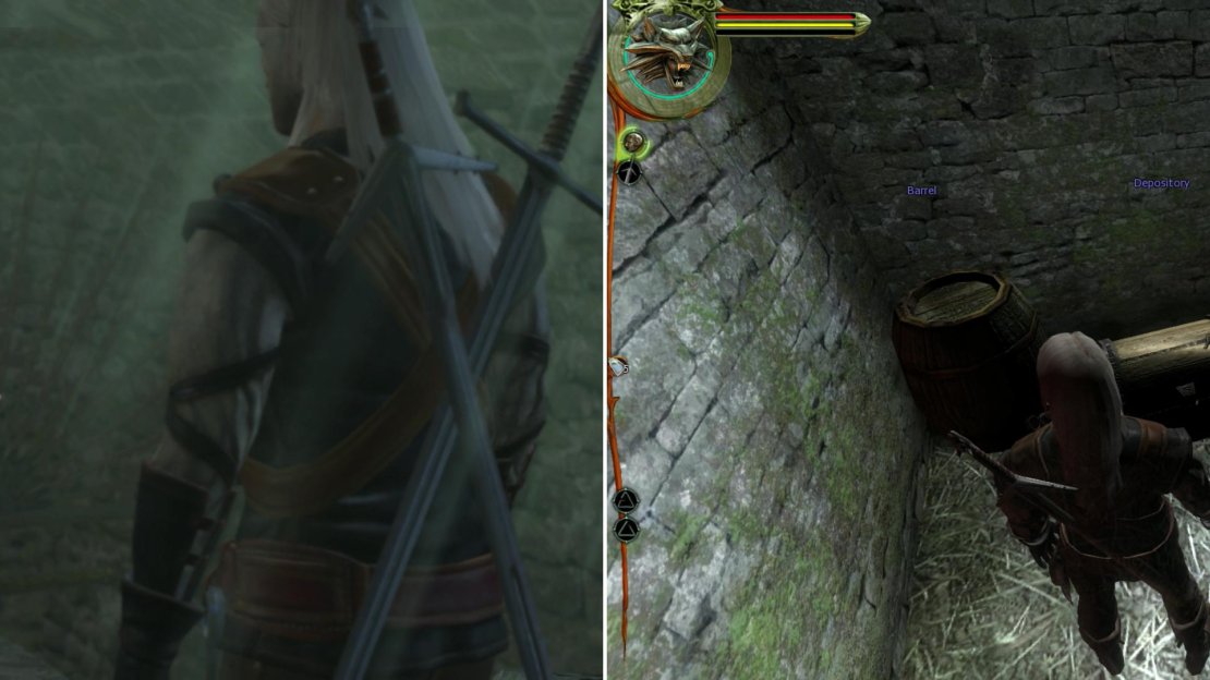 Agree to help the Con Man with a little grave-robbing (left) and recover your confiscated gear from the Dungeon (right)… or at least what’s left of it.