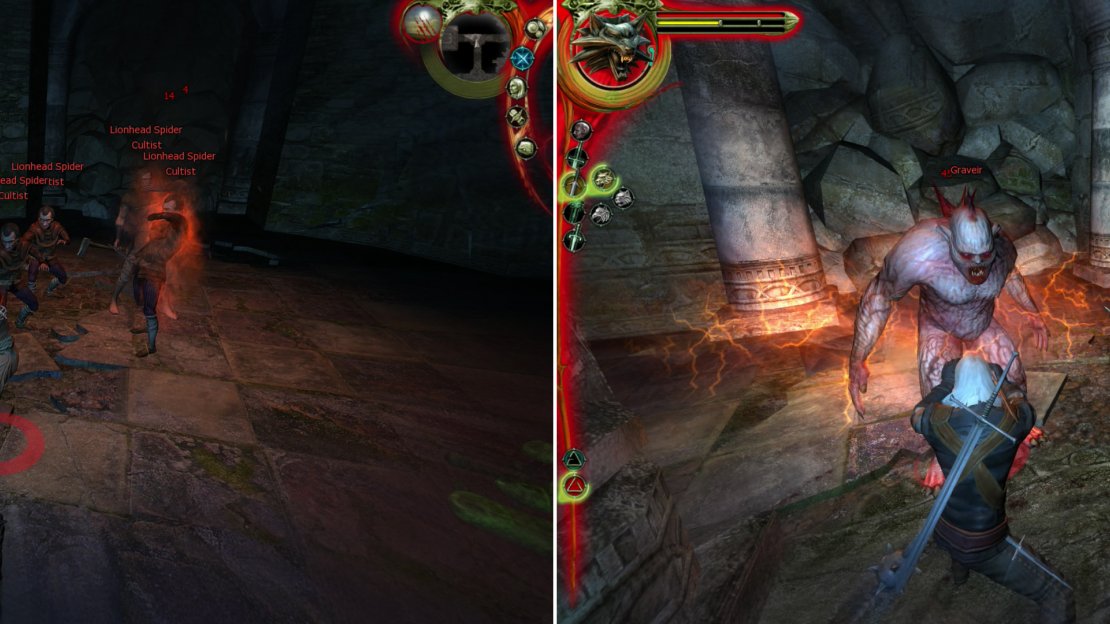While unnecessary, killing the Lionhead Spider Cultists can prove lucrative (left). Also unnecessary, grinding Graviers can give you a few extra levels, which will make the rest of Chapter 2 easier (right).