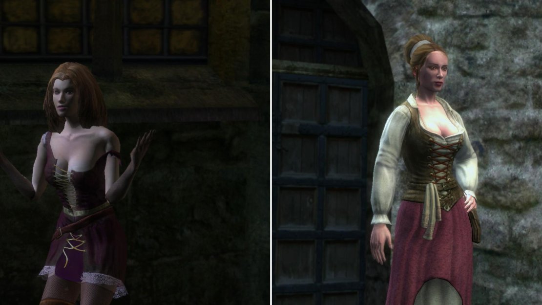 Gossip with Gossip and provide her with some Red Women’s Gloves, and she’ll decide she needs to see more of the “White Wolf” (left). Carmen, the prostitute, is somewhat more chaste. She has work for you-not Witcher’s work-but work, nonetheless (right).