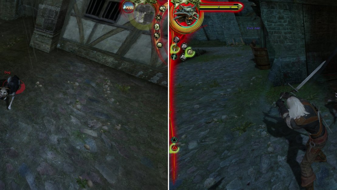 Visit the Warehouse around midnight to find Vincent Meis meeting with Salamanders (left). Either play along, or not… words end up being replaced by swords soon enough (right).