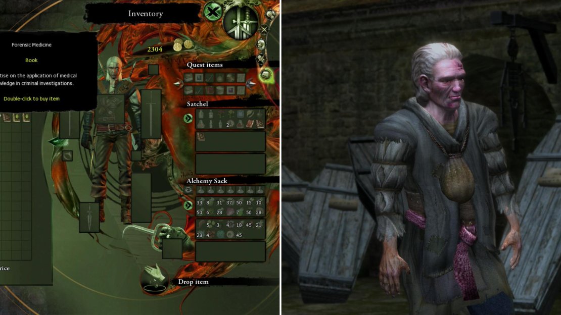 Knowledge is power-buying books from the Antiquarian will allow you to draw the correct conclusions during your autopsy (left). To gain access to the Cemetery-and the dead Salamander’s body-you’ll need to bribe the Gravedigger with dwarven spirits and either get his debts canceled or go over his head (right).