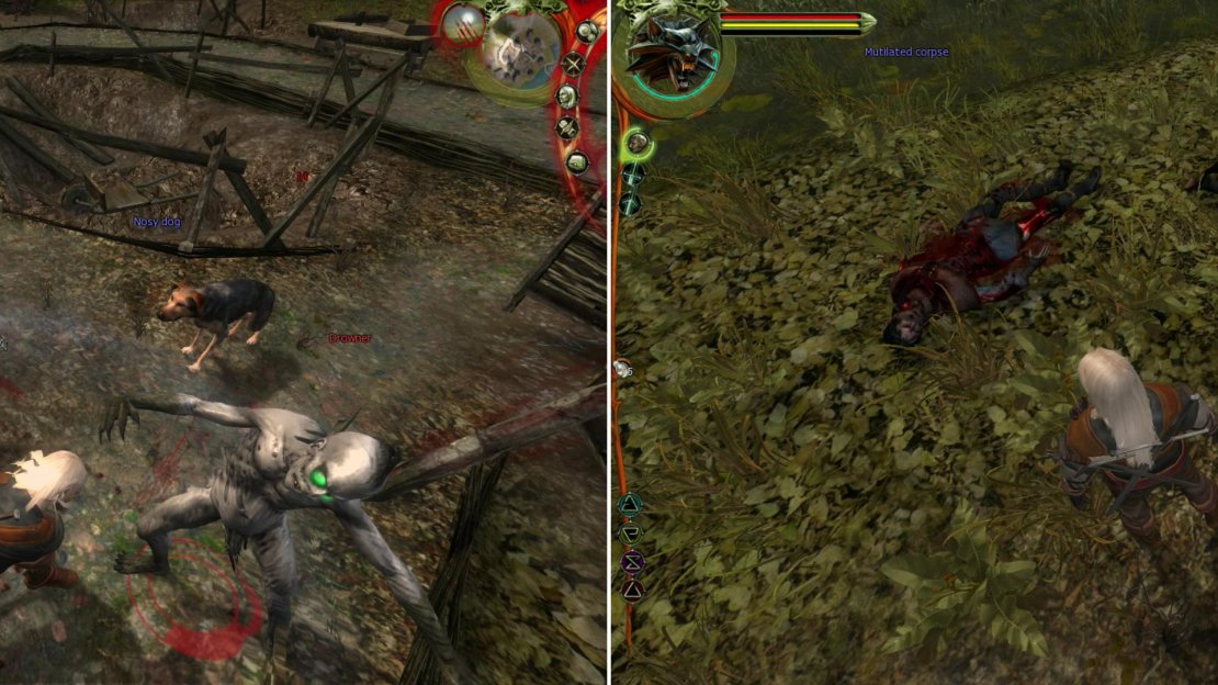 Clear the Drowners that infest the Clay Pits (left), then search around for a grisly discovery (right). Seems that Berengar met his end in the Swamp Forest.