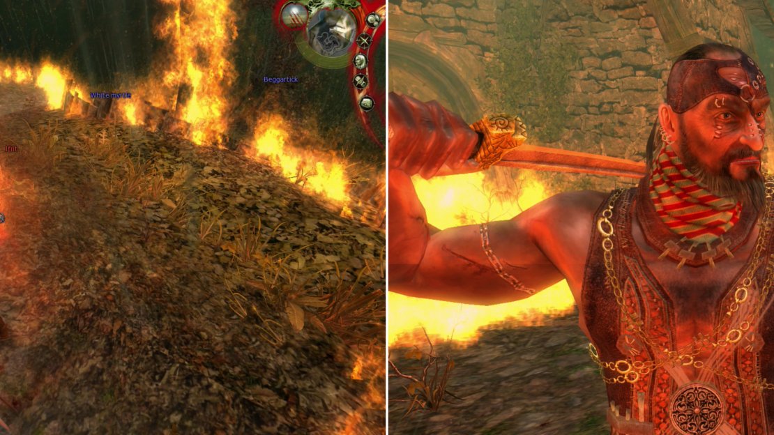 After getting the drop on Azar, he’ll summon an Ifrit (left). This is merely a delay, however, buying him time until he can create a portal through which the Professor joins the fray (right).