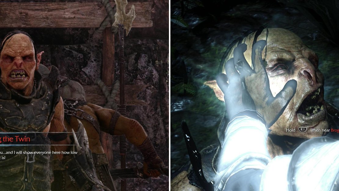 Challenge Brogg, Ratbag’s tormentor (left) and whittle his life down until he can be grabbed (right). Doing so will score us valuable information on one of the Warchiefs.