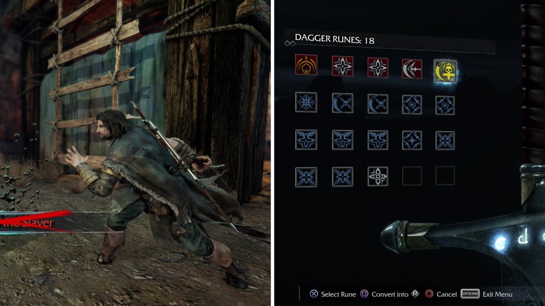 Defeat Gimub (left) then claim the “Fell Voices” Rune he drops (right).