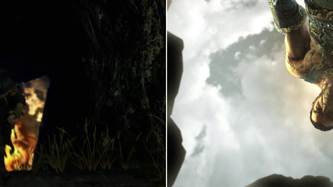 Explosive barrels help deter the Ghuls chasing you (left) and the mysterious source of the assistance just so happens to be a Dwarf named Torvin (right).
