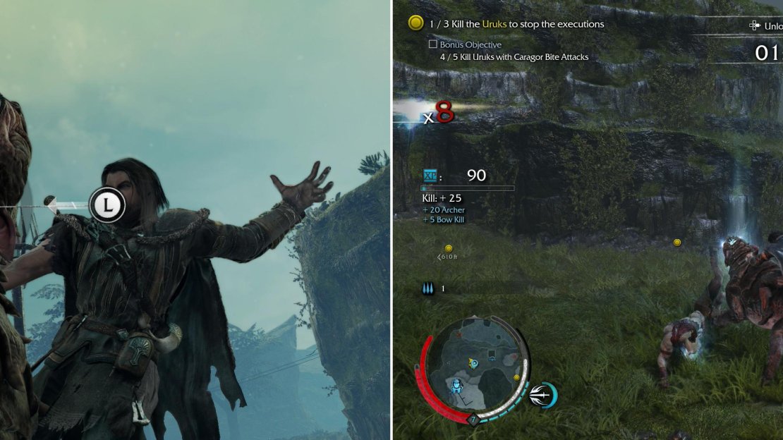 Make a Caragor yours (left) and feed five Uruks to your new pet (right).