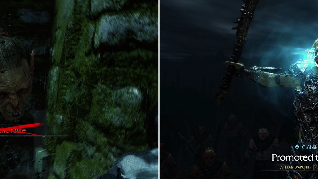 Help Grublik overthrow his Warchief (left) so that your branded servant can take his place (right).