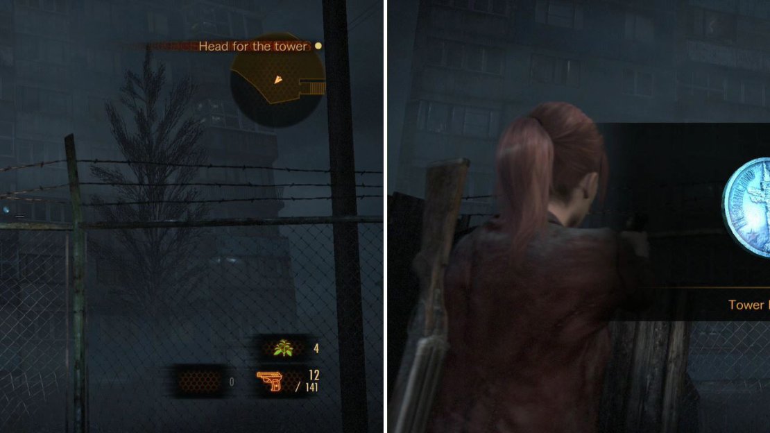 This Tower Emblem is really far away. You can try to shoot it down or wait until you pass here with Barry and use a Sniper Rifle.