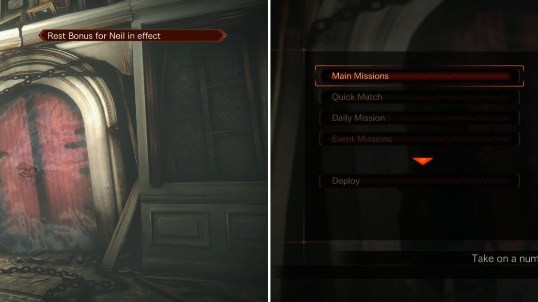 THE Red Door that allows you to play the Missions (left picture). A list of what you can do when you approach it (right picture).