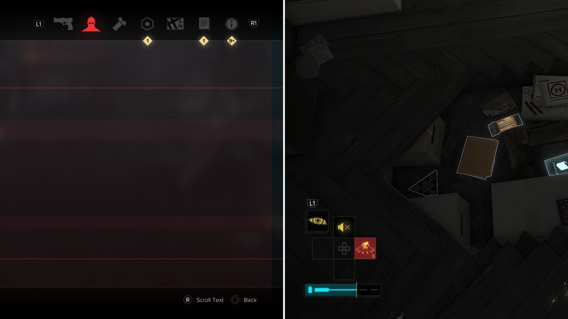 Waking up to a screen full of offline augs is never a good start to a day (left). Be sure to loot Adam’s secret stash to find an eBook and other goodies (right).