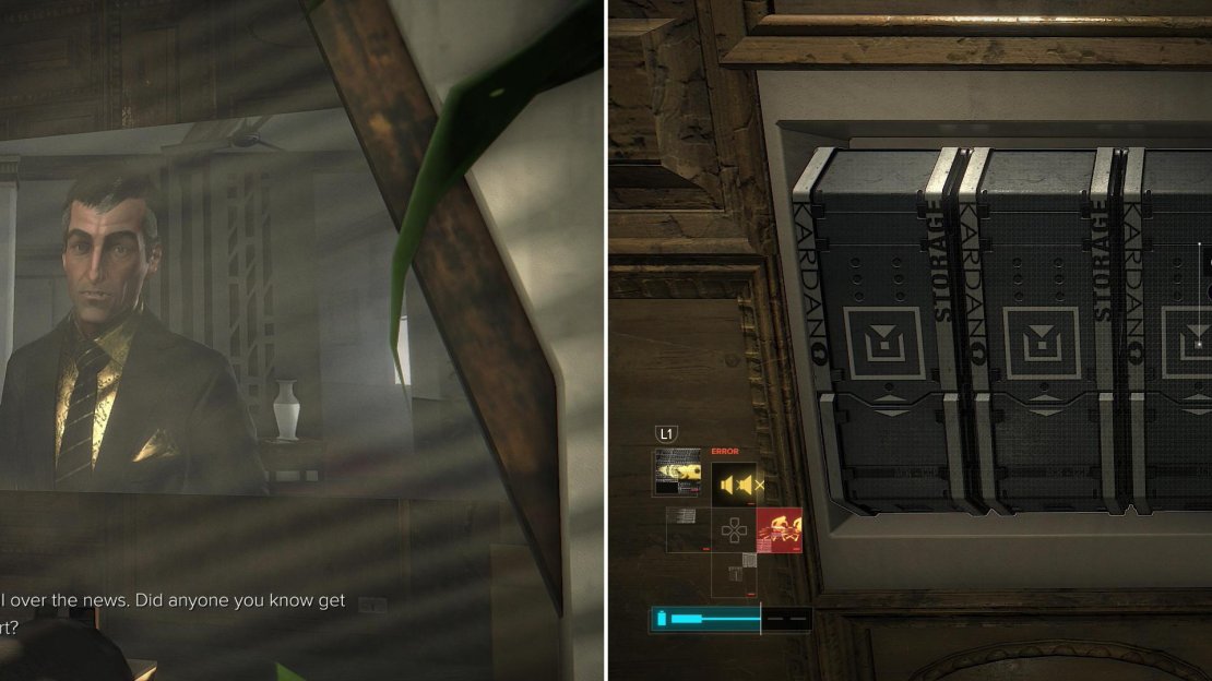 Return Sarif’s call to catch up with an old friend (left). Your stash allows you to store goodies you accumulate (right).