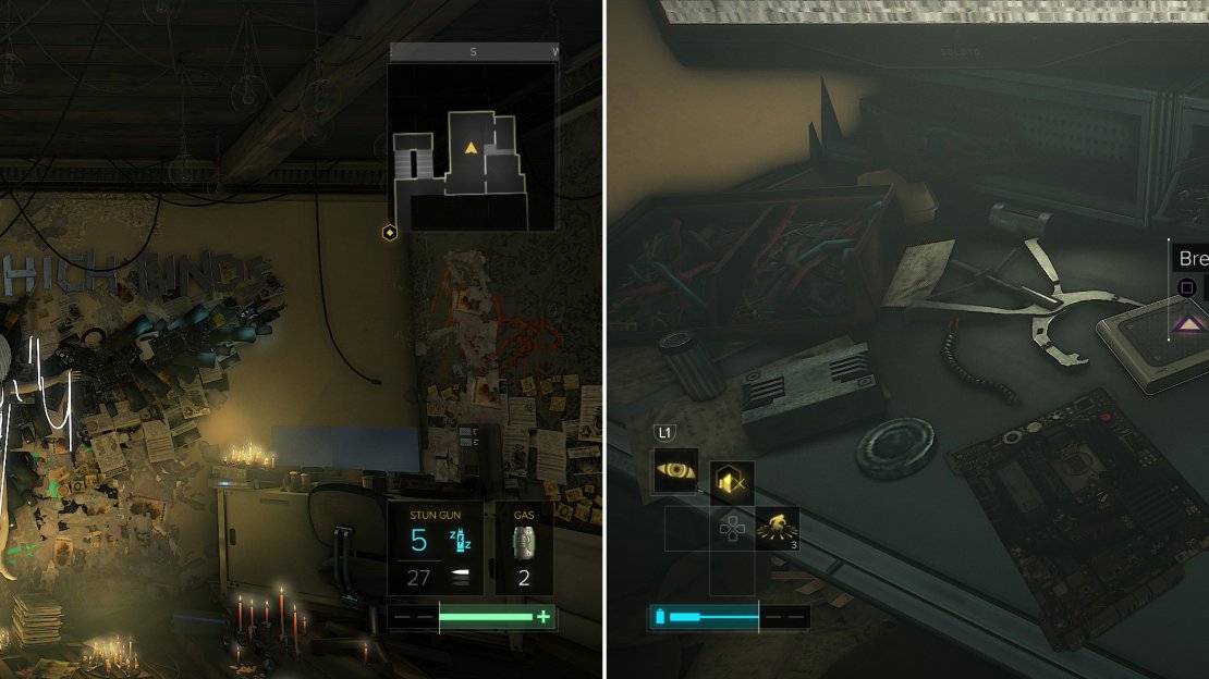 The unsettling wall decoration betray’s the password of the man in apartment #14 (left). Be sure to grab Breach Software #29 while you’re here (right).