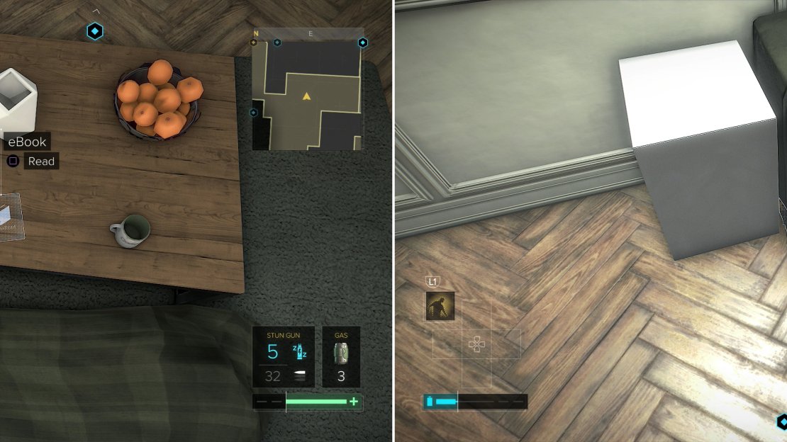 Search Marta Babiks apartment to find an eBook (left) and a Stun Gun (right).
