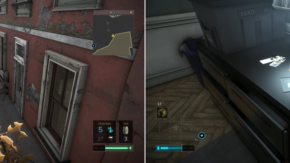 Climb a ladder to reach a billboard, then jump onto a balcony to reach Floss and Mel’s apartment (left), inside of which is an eBook (right).