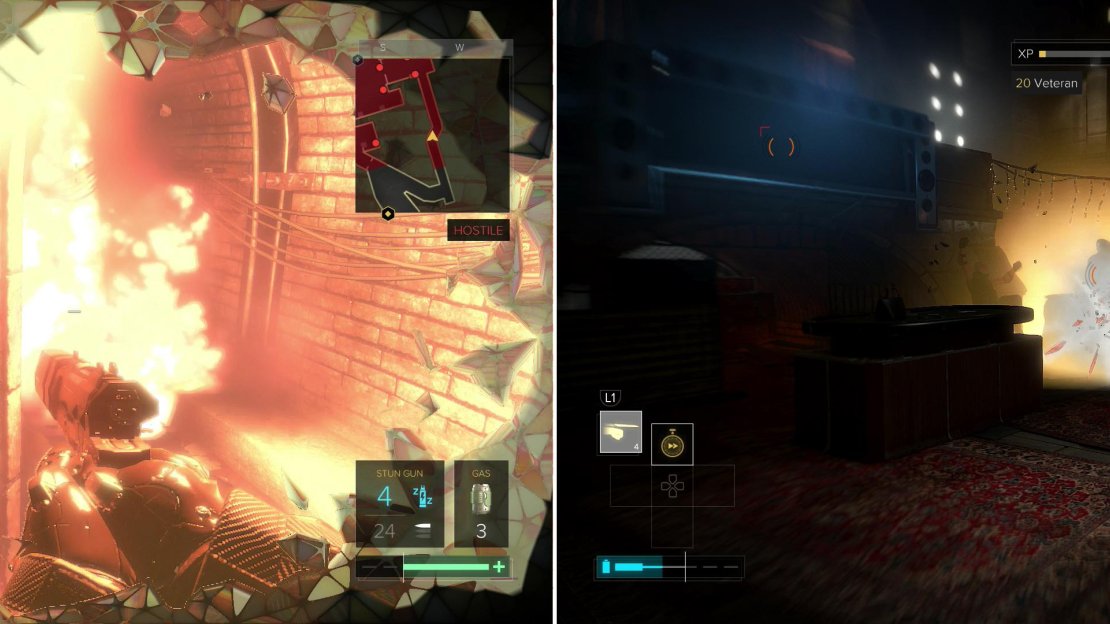Hug an explosive with the “Titan” augmentation active to earn a trophy/achievement (left). Charging up your Nanoblade to strike tree enemies while the “Focus” augmentation is active will earn you another (right).