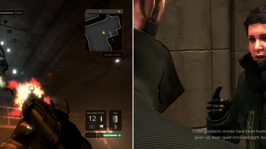 Destroy the drones in the sewers (left) and you’ll save Paulina and her fellow augs (right).