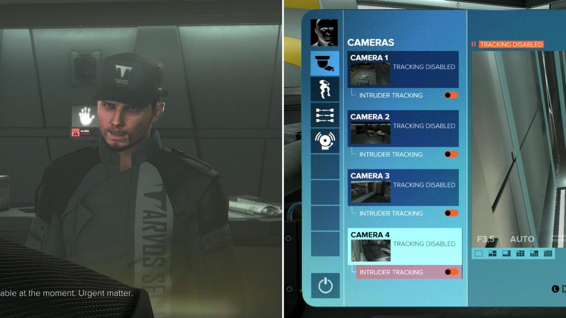 After being suspiciously denied access by the security guards (left) take it upon yourself to infiltrate the security of the infiltrators (right).