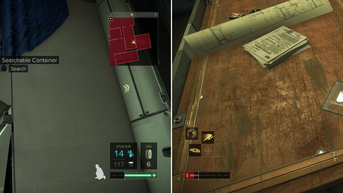 In a well-hidden Searchable Container you’ll find a Praxis Kit (left). Be sure to surgically dispatch the ARC Soldiers so you can lay your hands on some collectibles (right).
