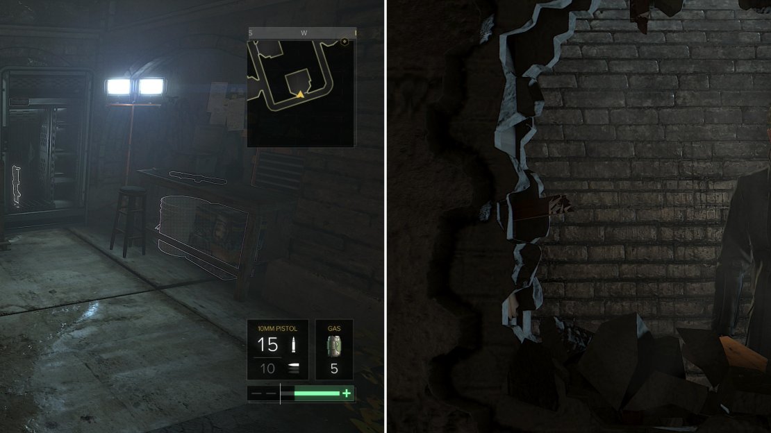 If you can hack a difficult Keypad you’ll access a room full of loot (left). Further on, if you smash a hole in a wall you’ll find another, somewhat less lucrative room (right).