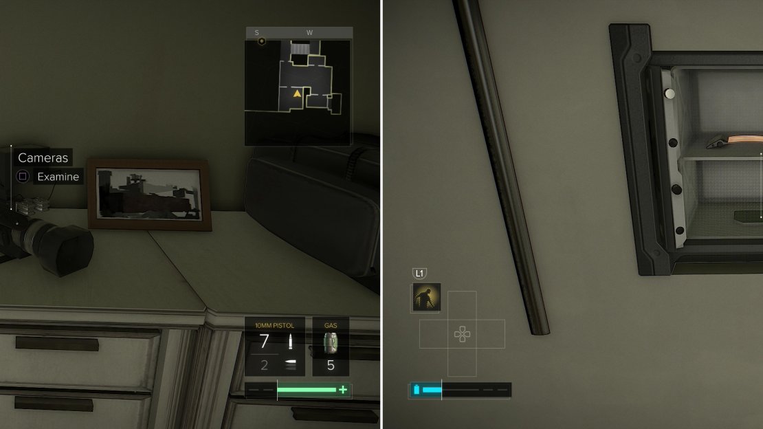 Examine a Camera (left) to reveal a safe containing the Picus Vault Keycard (right).