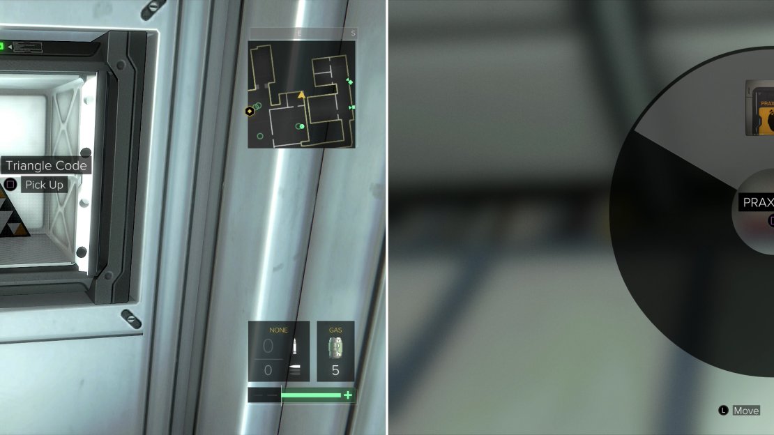 In TF29’s Infirmary you can open a safe to find goodies, including Neuropozyne and Triangle Code #9 (left). You can also search a Medical Box on top of a cabinet to find a Praxis Kit (right).