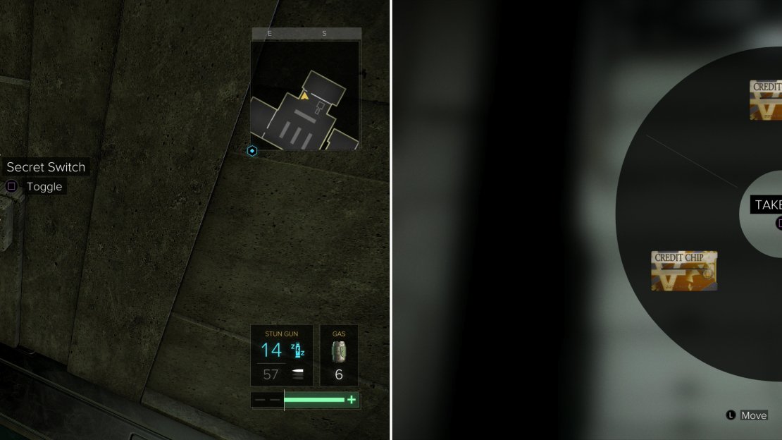 Press a Secret Switch (left) to get at some of the valuables in the hidden security room adjoining the Executive Safes B room (right).