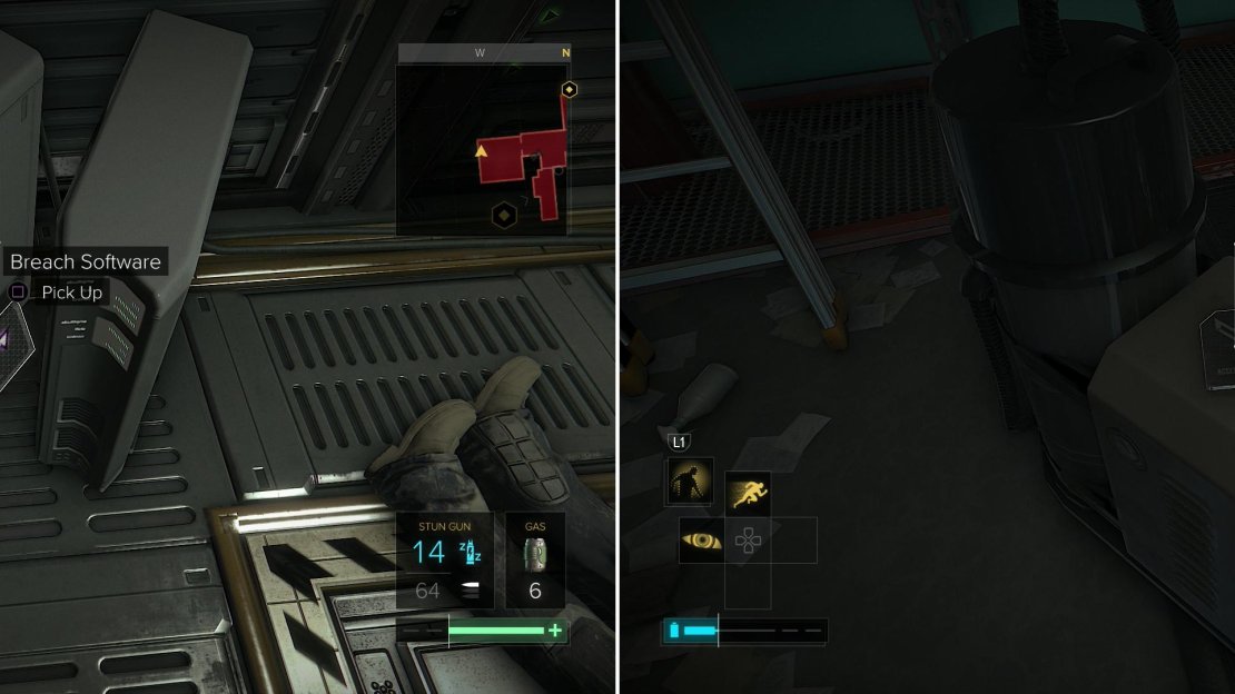 Search a server room to find Breach Software #5 (left). In a janitorial closet you can find a Ruzicka Station Security Keycard (right).