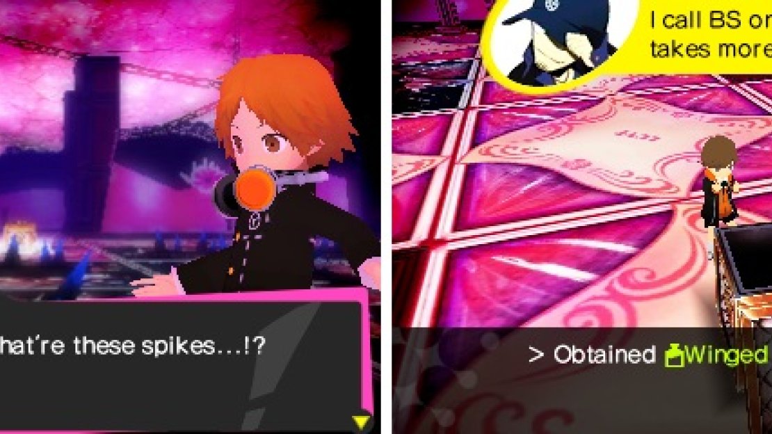 The spikes will drain your SP when you walk on them (left). The Winged Sandals item will allow you to walk on them without getting hurt (right).