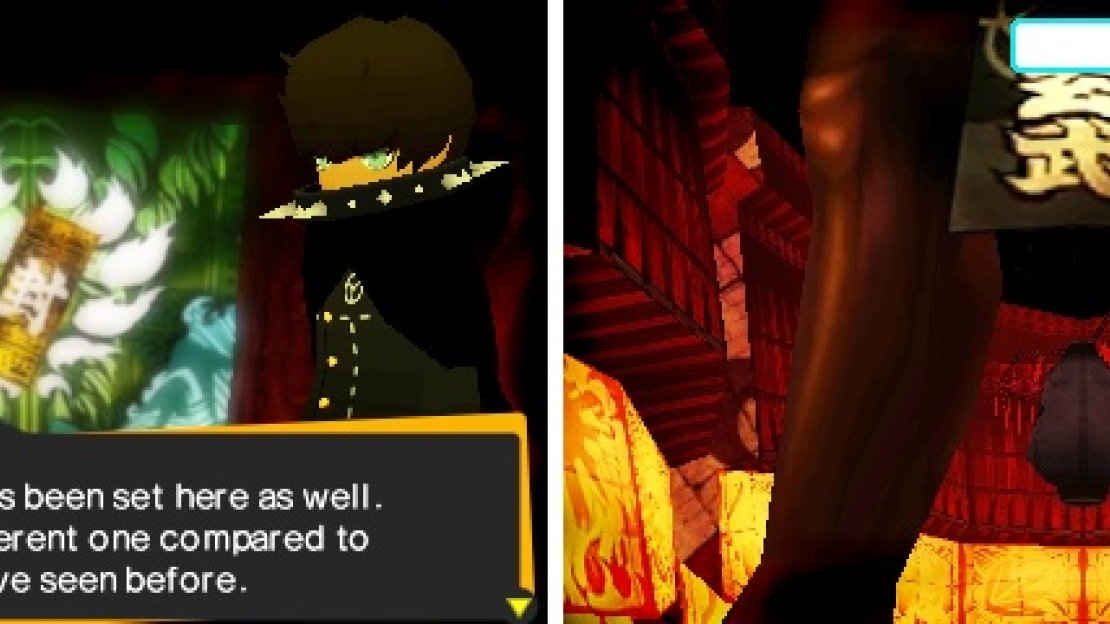 The door with the golden seal on it (left) will only unlock if you pass underneath four statues (right) in the correct order.